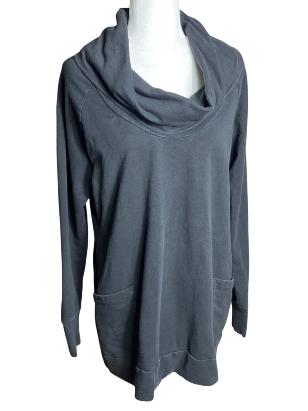 Cowl Neck Pullover Sweatshirt Black Tunic Pockets Lounge Cozy Layer NY Co Wm XL